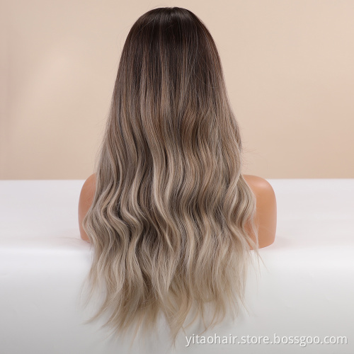 FZY Blonde  Synthetic Wig Ombre Blonde Brown Long Wigs Middle Part Hair Wig Daily Natural Wavy Heat Resistant Fiber for Women